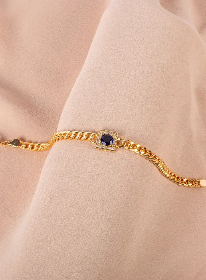 Chinese Gold Bracelet with Blue Zirconic Stone
