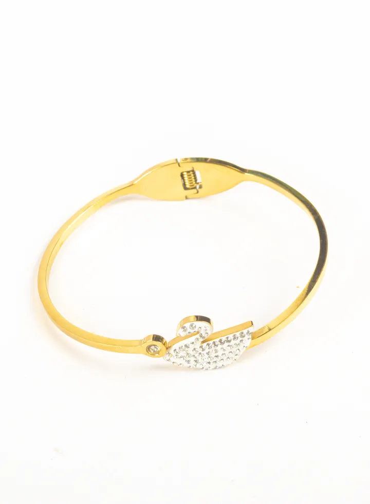 Stainless Steel Bracelet with a White Zirconic Flamingo