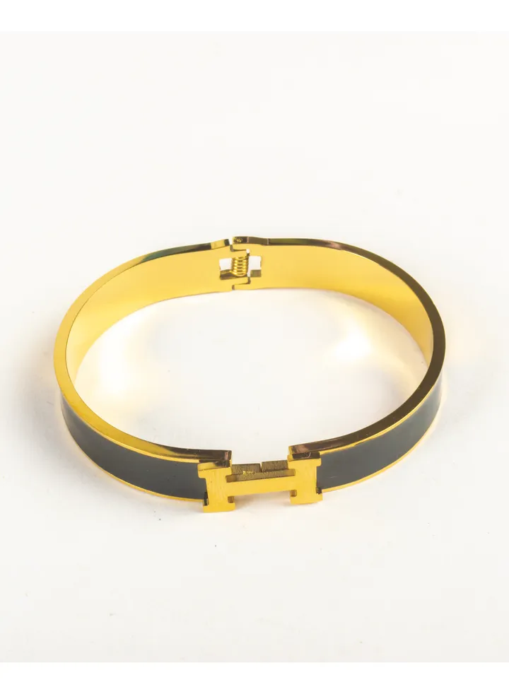 Stainless Steel Bracelet with H Letter Black