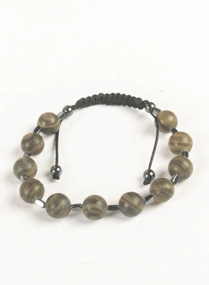 Paracord Bracelet with Gray Beads Stones