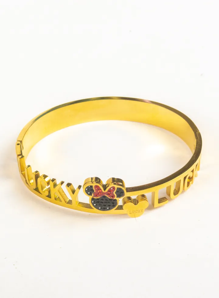 Stainless Steel Golden Bracelet with Lucky Zirconic Mouse