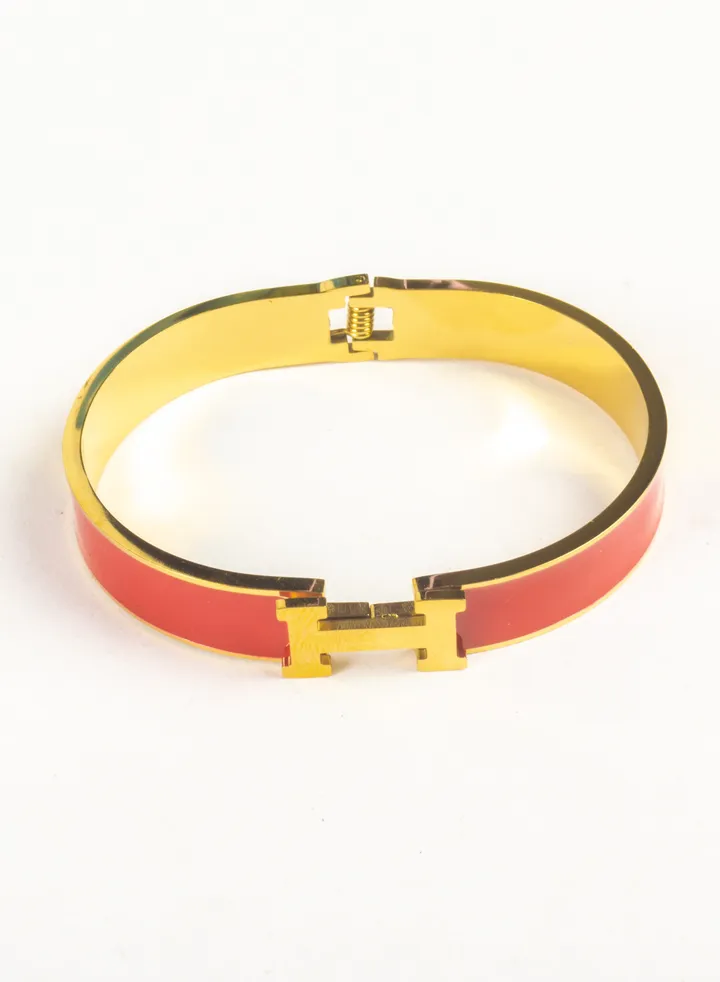 Stainless Steel Bracelet with H Letter Red
