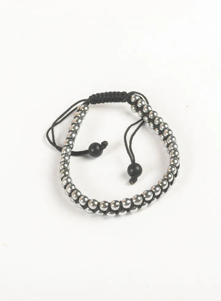 2 Layered Paracord Bracelet with Silver Onyx Beads