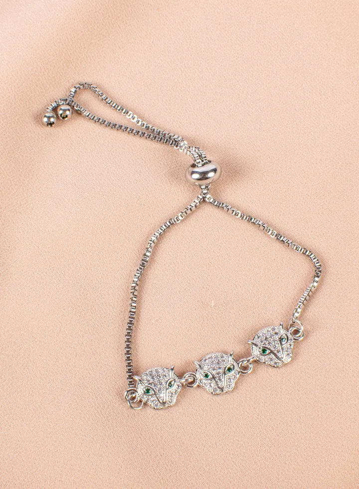 Chinese Gold Bracelet Silver with Zirconic Panther Heads