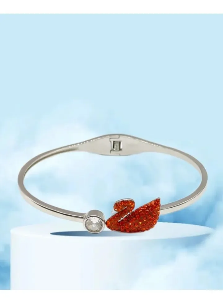 Red Zirconic Flamingo Stainless Steel Silver Bracelet