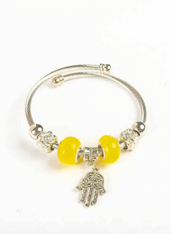 Yellow Bandora Stainless Steel Bracelet with a Hand Pendant