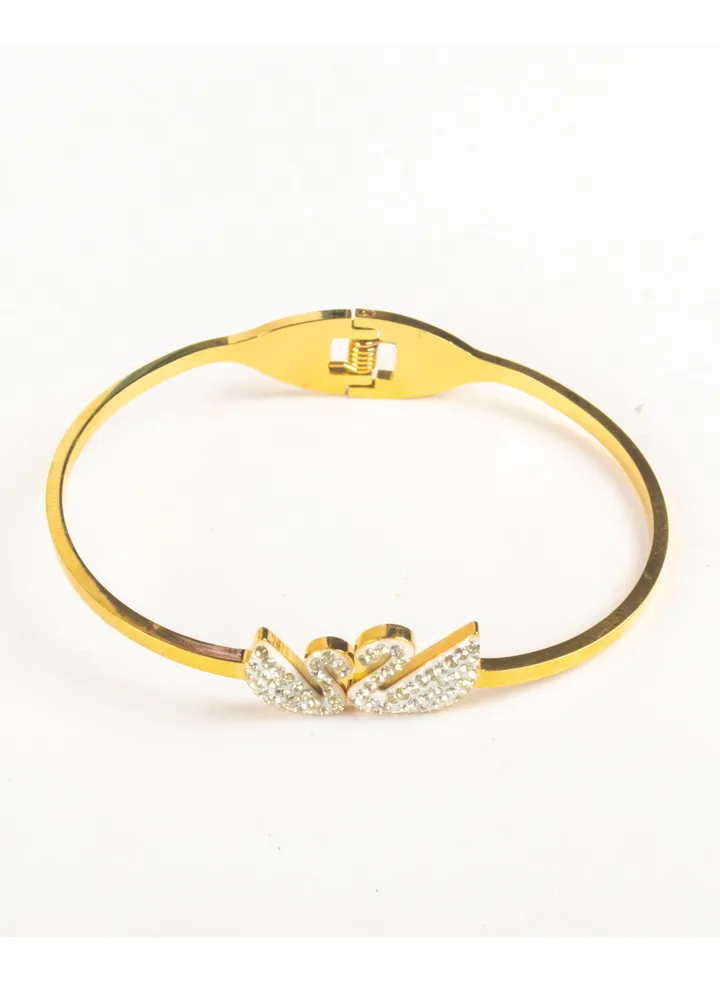 Stainless Steel Golden Bracelet with White Zirconic Flamingo