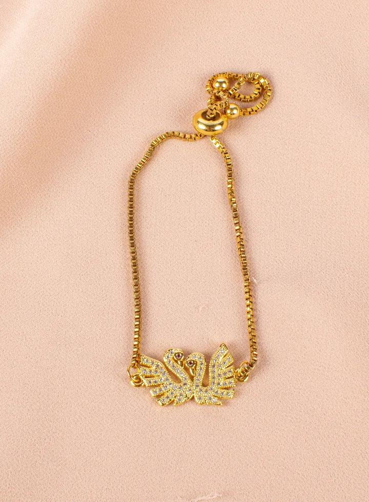 Chinese Gold Bracelet Golden with Zirconic Flamingos
