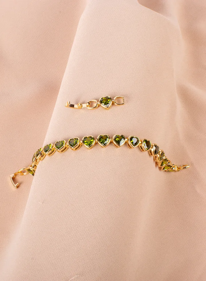 Green Zirconic Heart Stainless Steel Bracelet