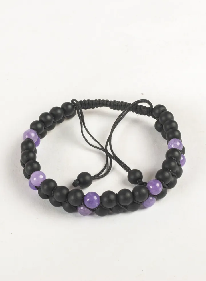 2 Layered Paracord Bracelet with Black & Purble Beads