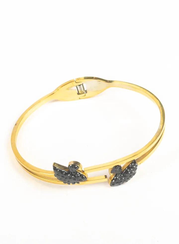 Stainless Steel Bracelet with a Black Zirconic Flamingo