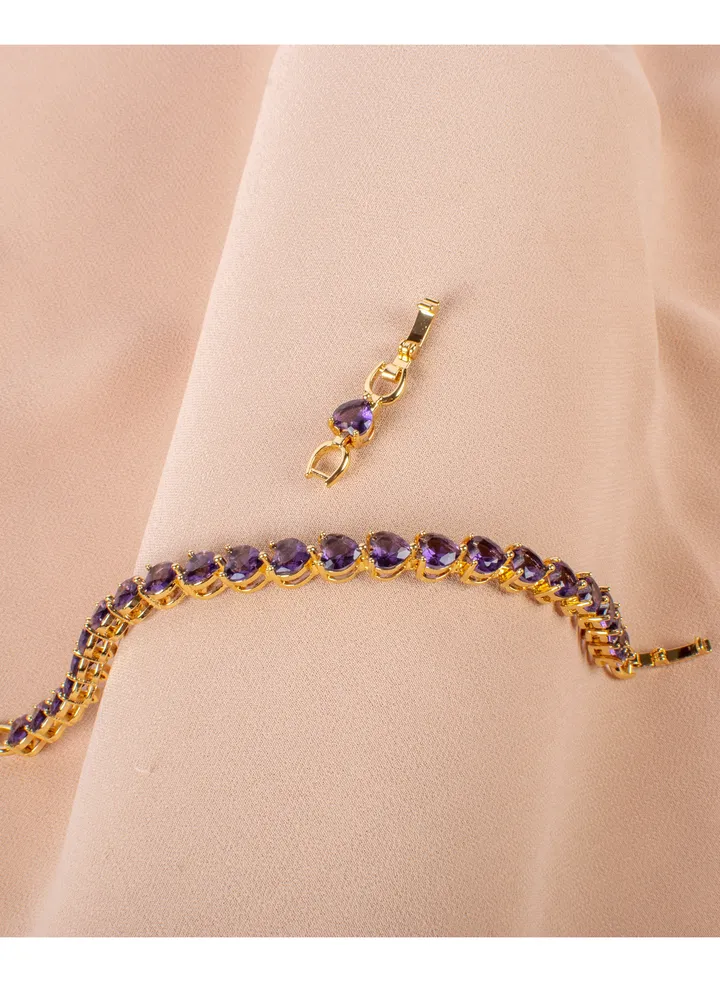 Purple Zirconic Heart Stainless Steel Bracelet