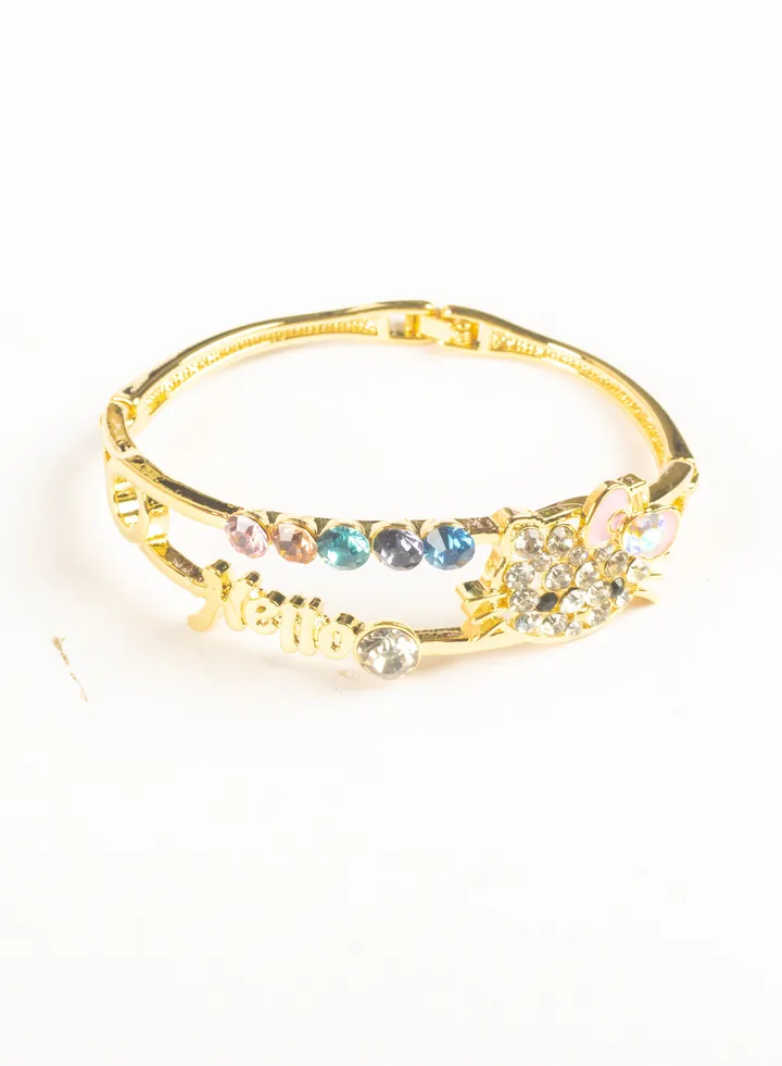Platinum Golden Multi Colored Zirconic Kitty Bracelet