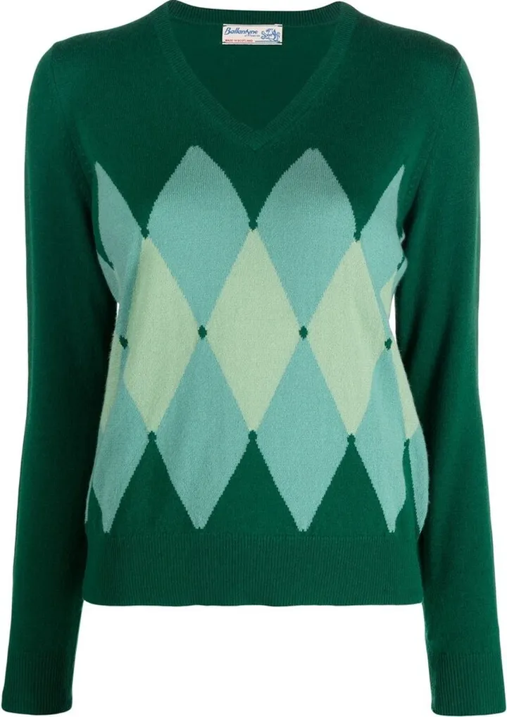 argyle-check V-neck jumper