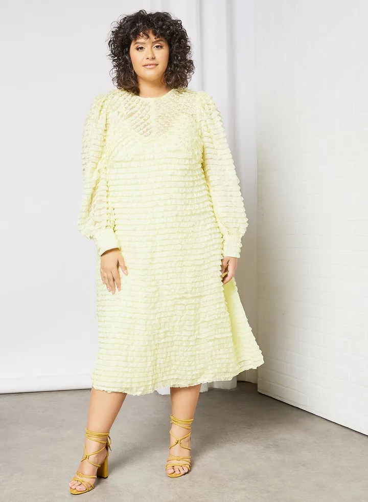 Plus Size Ruffle Midi Dress Yellow