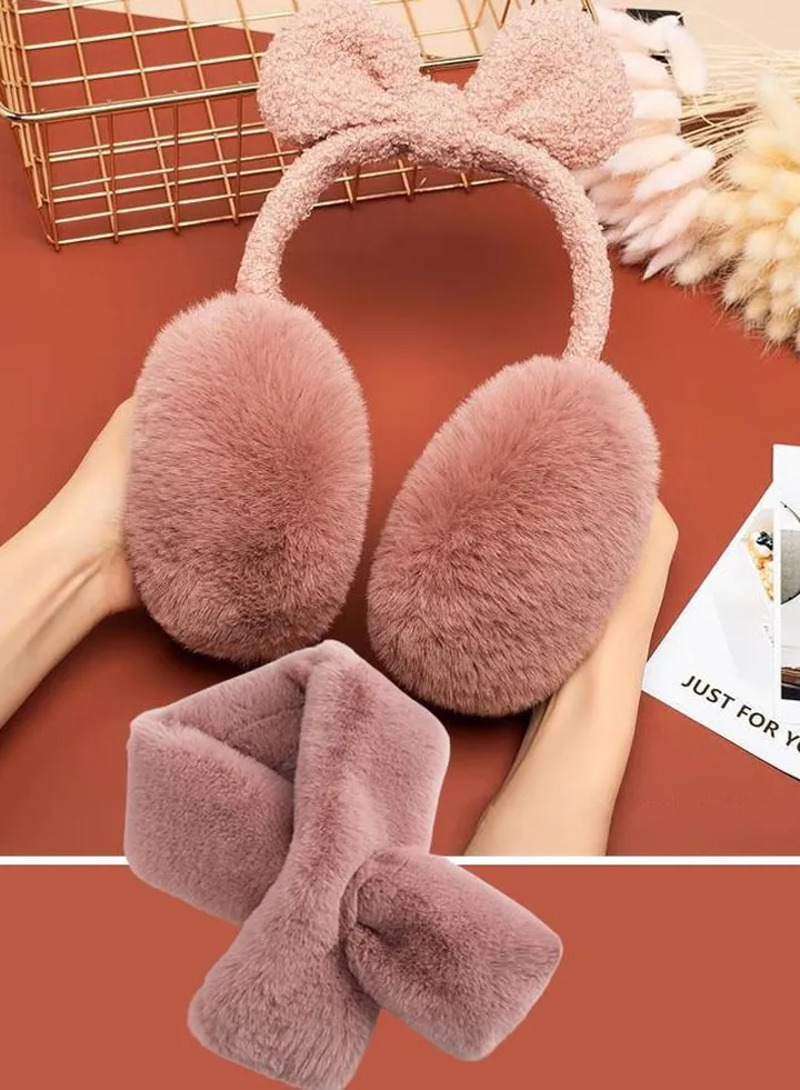 Women Winter EarMuffs And scarf, Warmer Outdoor Ear Covers Headband Earmuffs, Lady Girls Plush Ear rabbit design