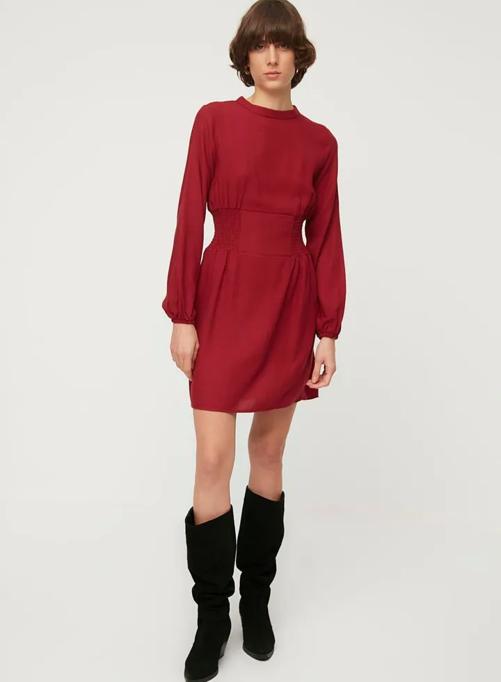 Crew Neck Balloon Sleeve Dress