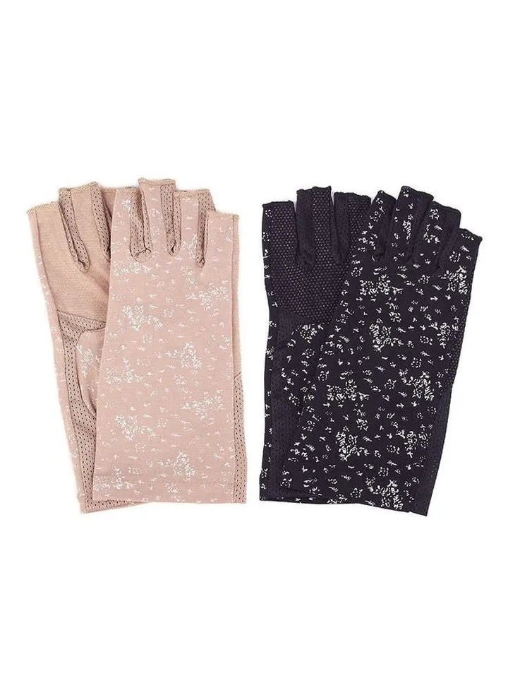 2 Pair Casual Printed Gloves Black/Beige