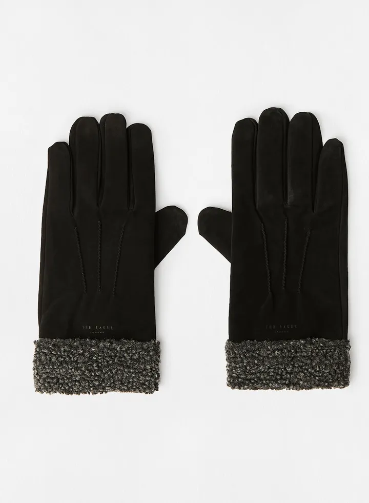 Logo Detail Leather Gloves Black