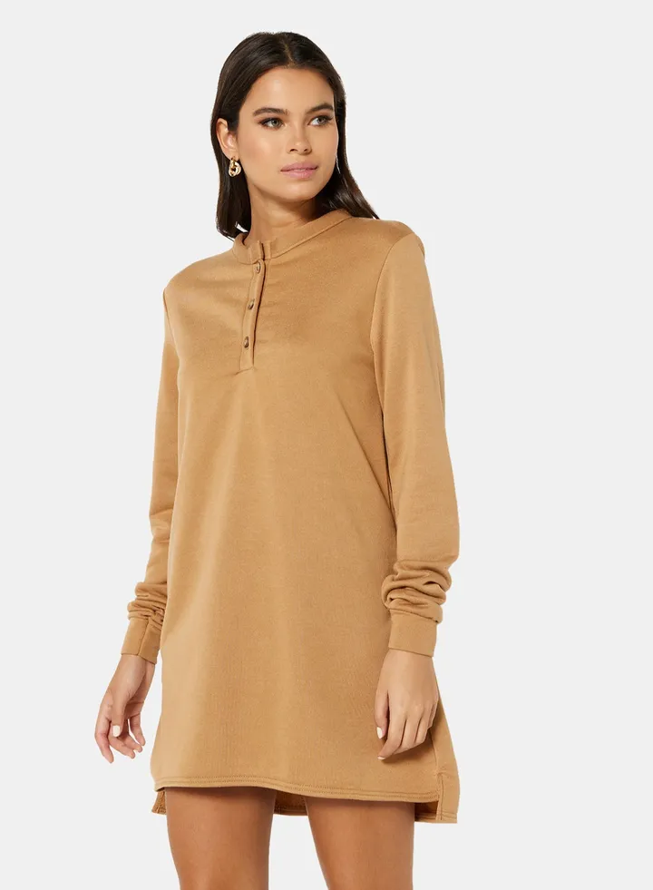 Long Sleeve Mini Dress Brown