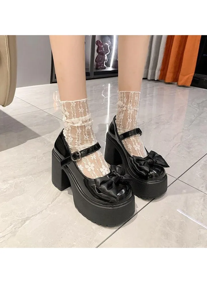 Ladies New Thick High Heeled Small Leather Shoes