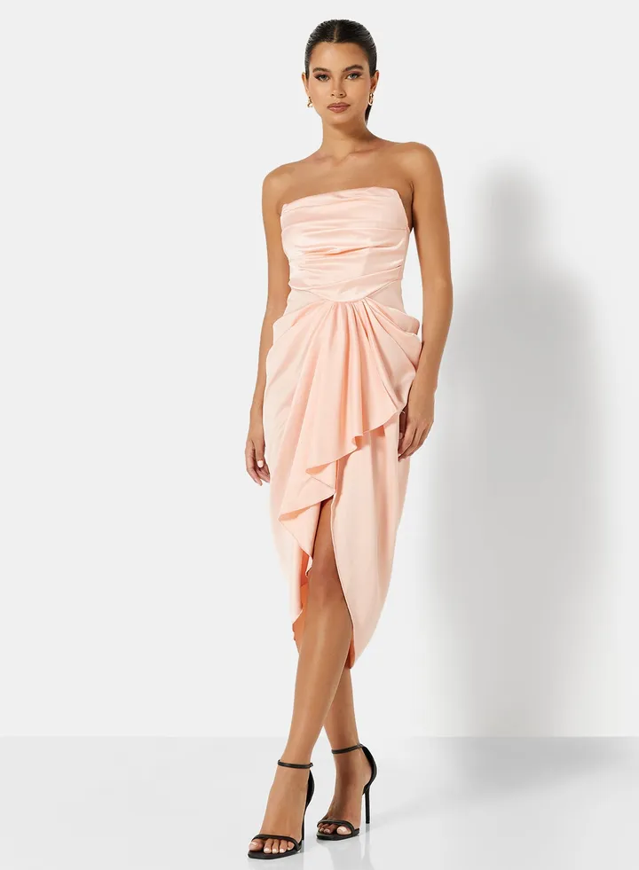 Bandeau Style Drape Detail Dress Pink