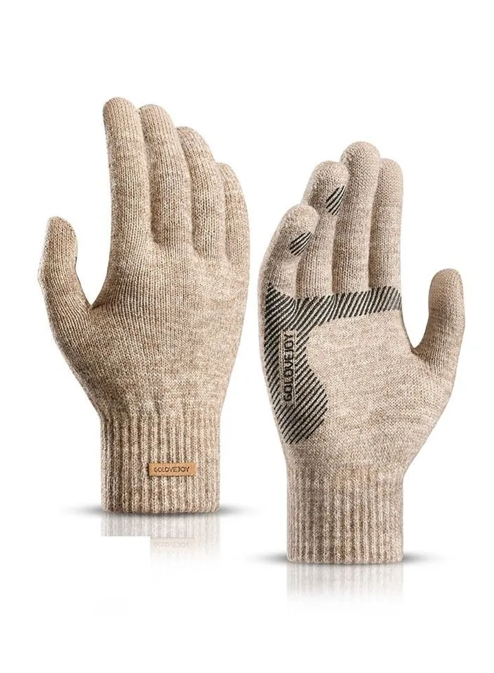 Winter Men's Warm Plush Riding Wrist Windproof High Elastic Wool Gloves