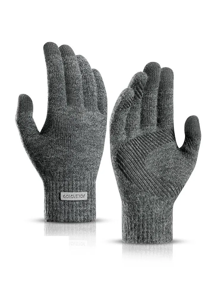 Winter Men's Warm Plush Riding Wrist Windproof High Elastic Wool Gloves