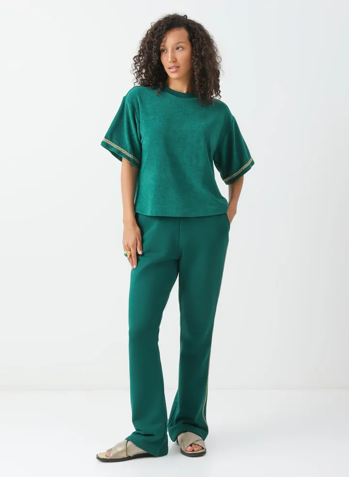 Women's Cotton Sweatpants with stripes Drawstring Closure Green