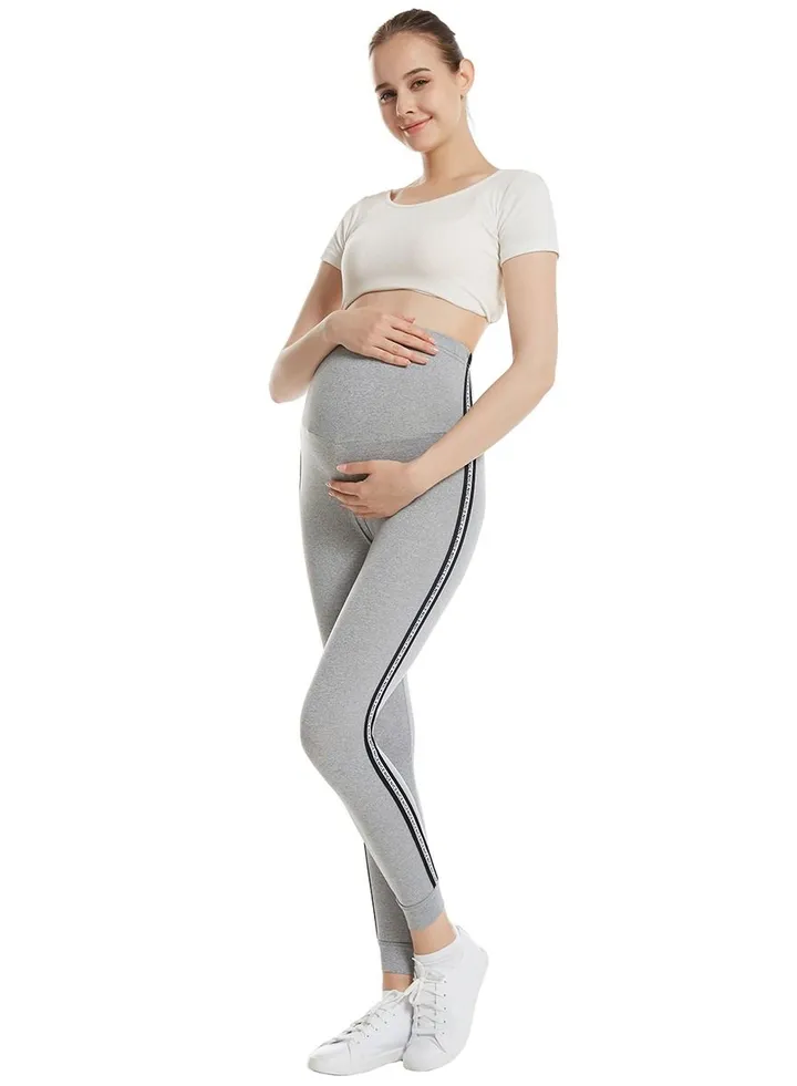 Maternity Sweatpants Pregnant Woman Sports Close-Fitting Leggings Light Grey