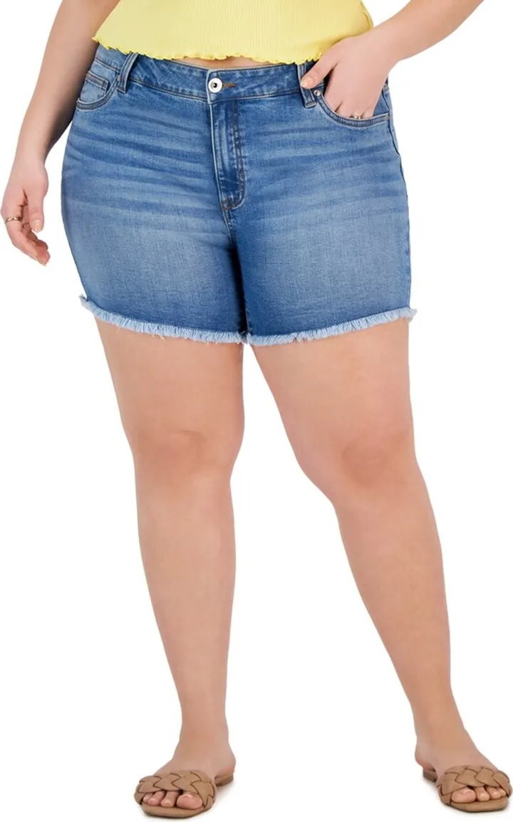 Celebrity Pink Trendy Plus Size Frayed Denim Shorts