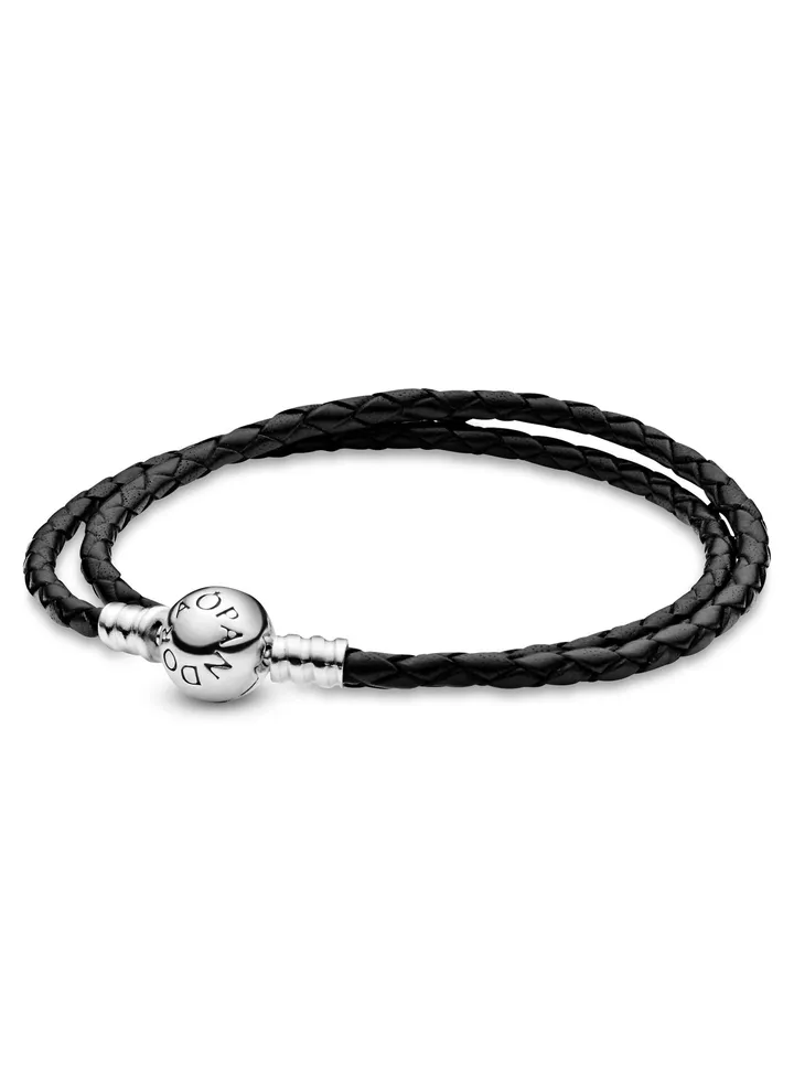 PANDORA Jewelry Leather Sterling Silver Bracelet
