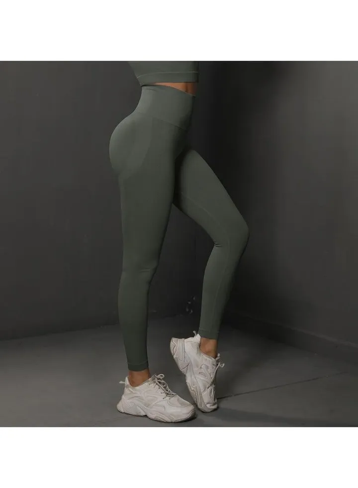 Women's Knitted Seamless Tight Yoga Pants With High Waist Exercise Grey