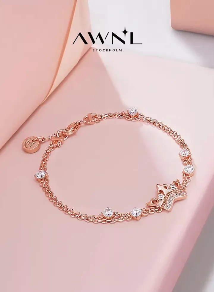 Women's Sterling Silver Bracelet of Crown Charm