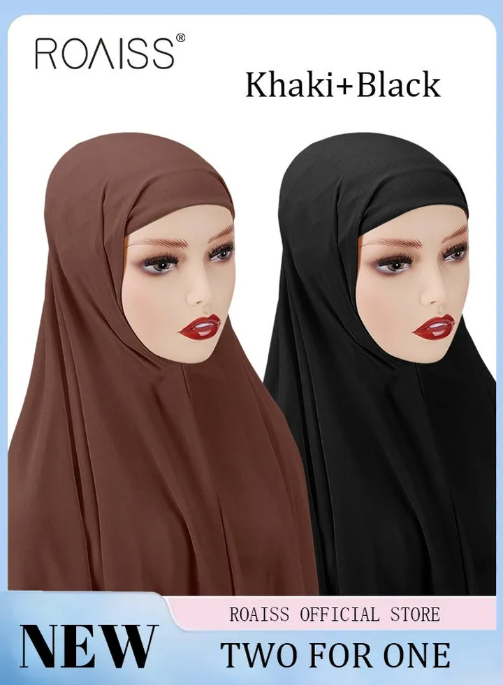 2 Piece Women Chiffon Hijab Set Muslim Casual Scarf Turban for Ladies Beading Decoration Versatile All Seasons Wearable Traditional Wear Hijab Ramadan and Eid al Adha Gifts