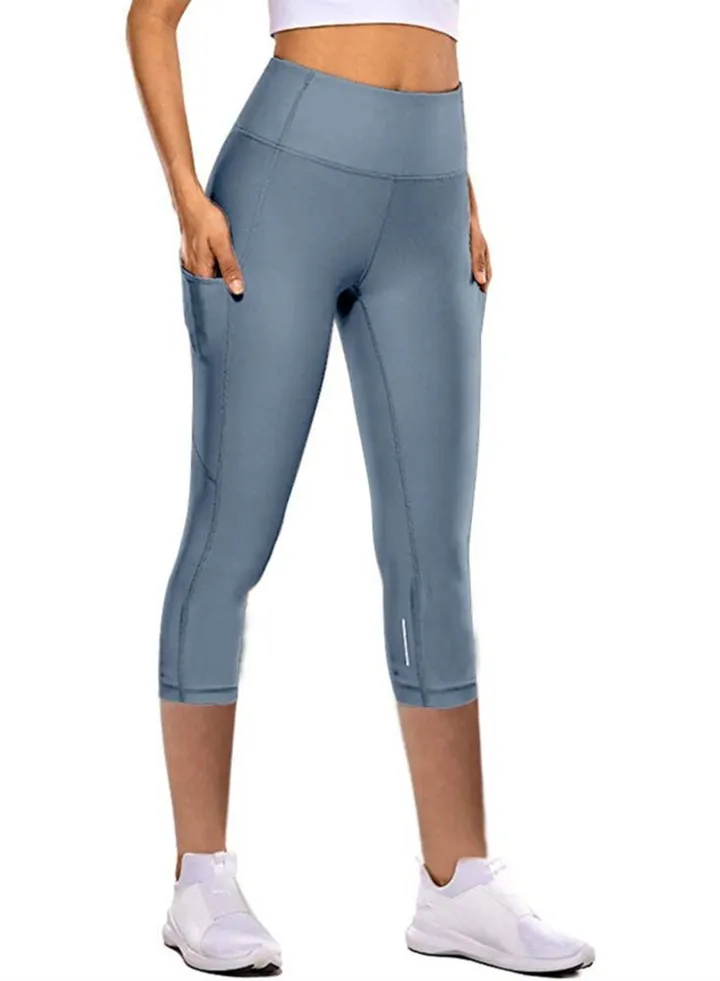 Women's Sports High Waist Hip Lifting Quarter Tight Yoga Pants Blue