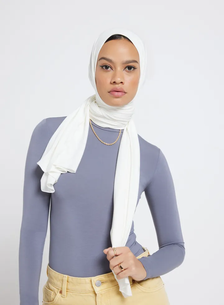 Organic Bamboo Jersey Hijab - Ivory / white