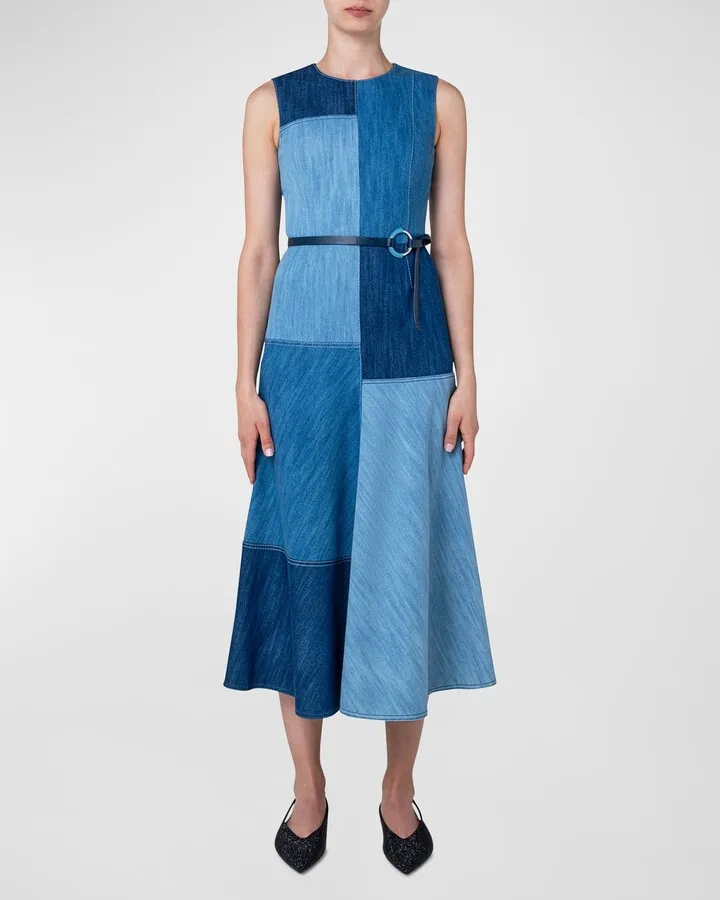 Patchwork Denim Midi Dress