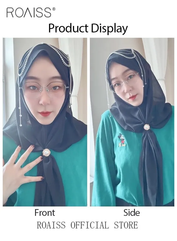Women's Chiffon Hijab Muslim Casual Scarf Tassels Turban for Ladies Beading Decoration Versatile All Seasons Wearable Traditional Wear Hijab