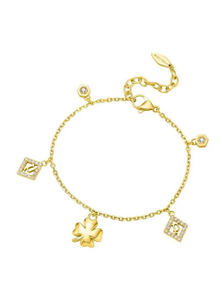 Police Sheeny Yellow Gold Plated Stainless Steel Ladies Bracelet With Crystals - PEJLB0002109
