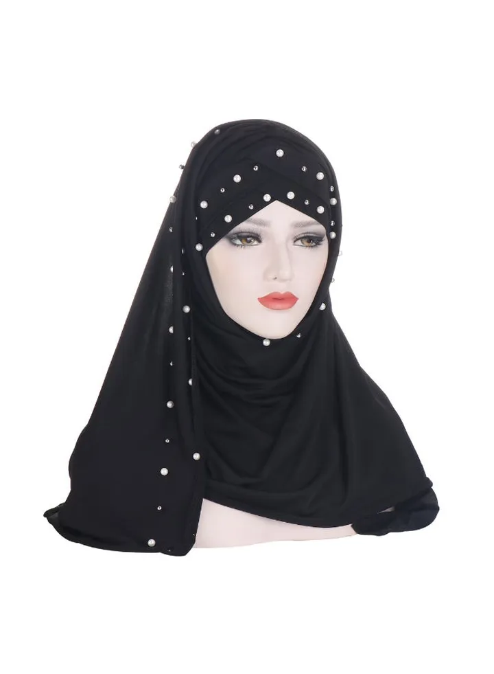 Classic Beads Detail Hijab Black