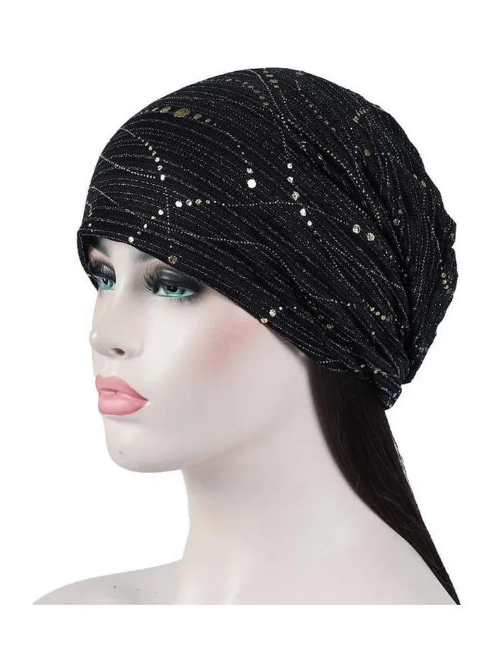 Breathable Muslim Sequin Turban Black