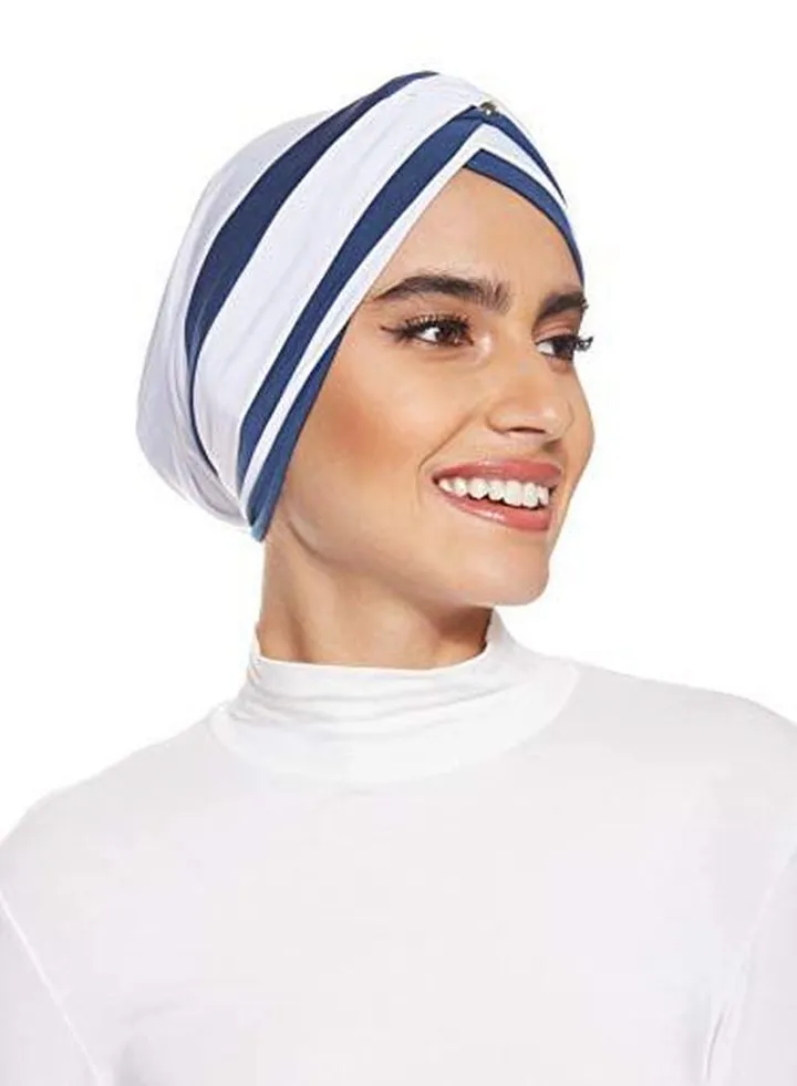 Stretchable Turban White/Blue