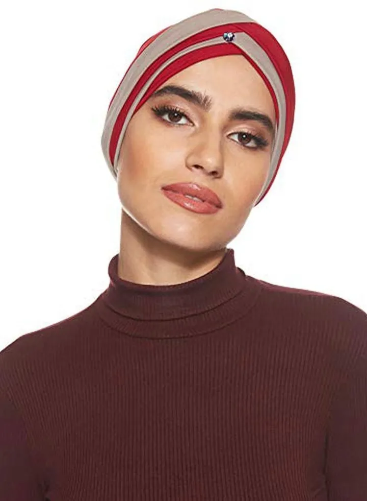 Stone Studded Turban Cherry/Beige