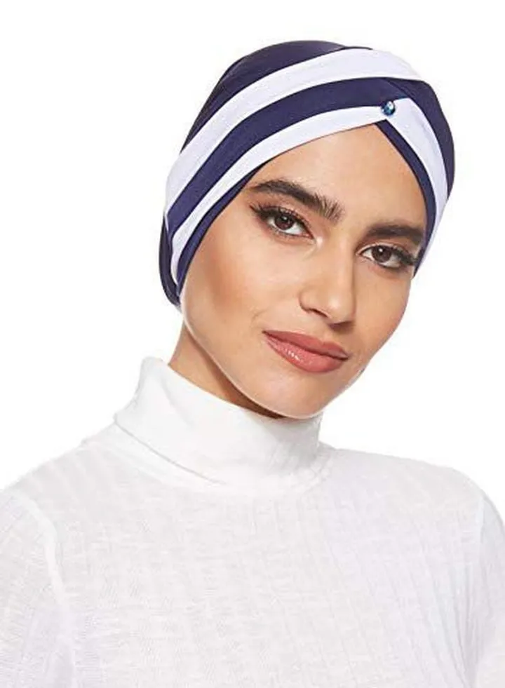 Stretchable Turban Navy Blue/White