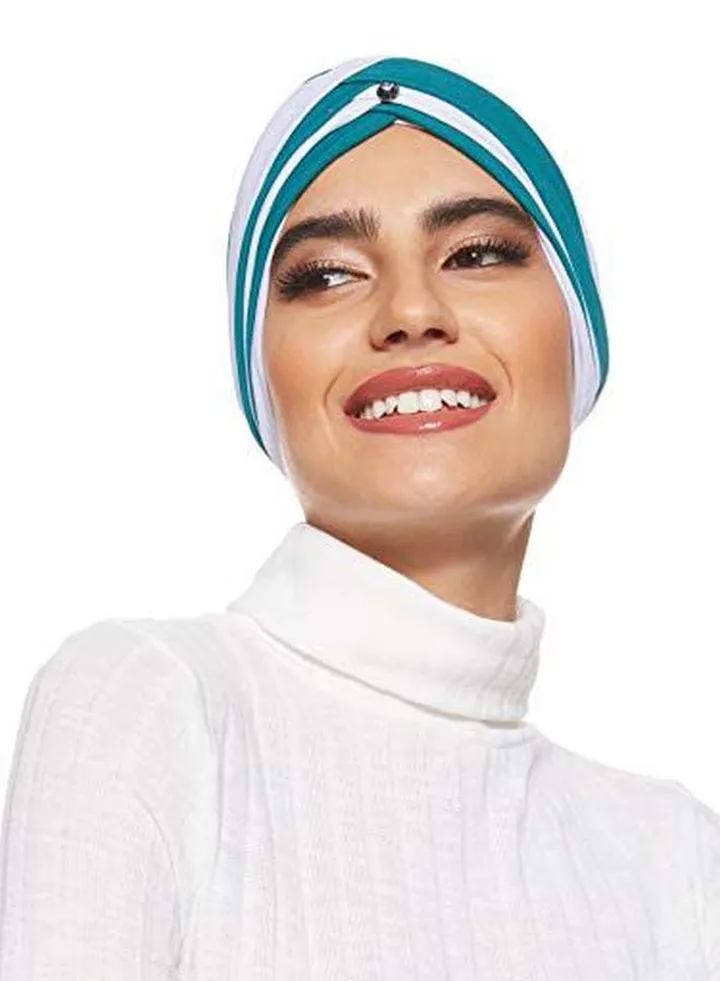 Stretchable Turban Turquoise/White