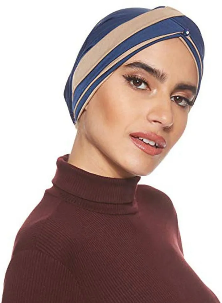 Stone Studded Turban Blue/Beige