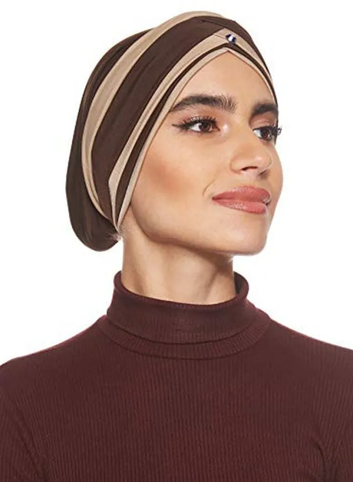 Stone Studded Turban Coffee Brown/Beige