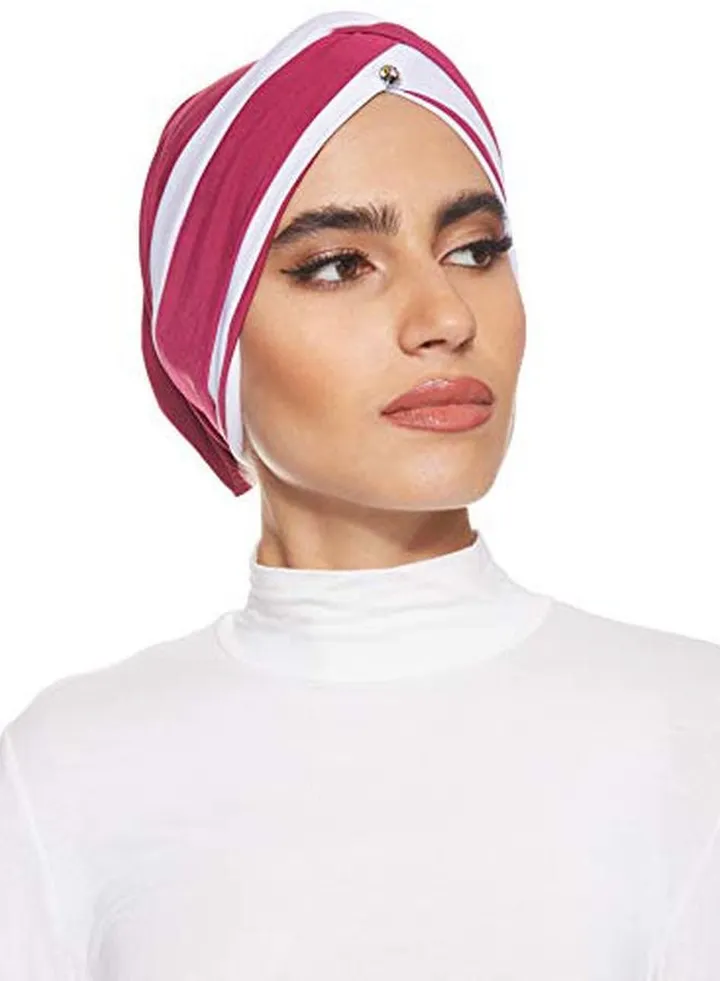 Stone Studded Turban Dark Pink/White
