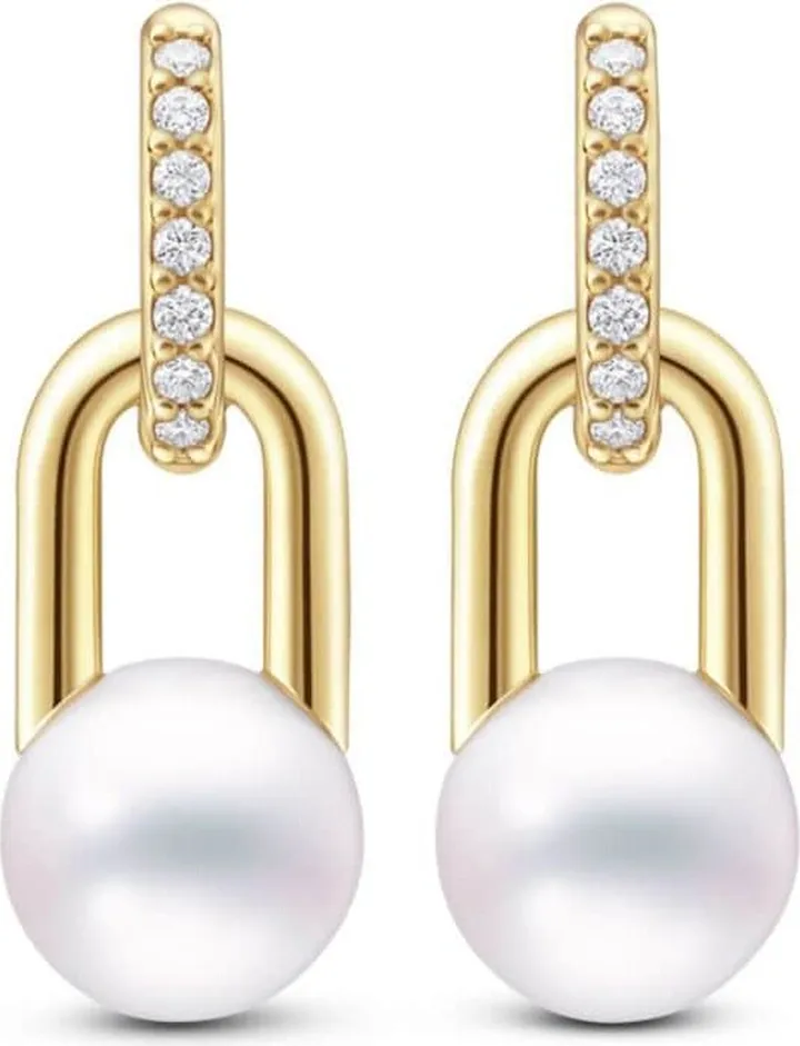 18kt yellow gold Collection Line Fine Link pearl drop earring